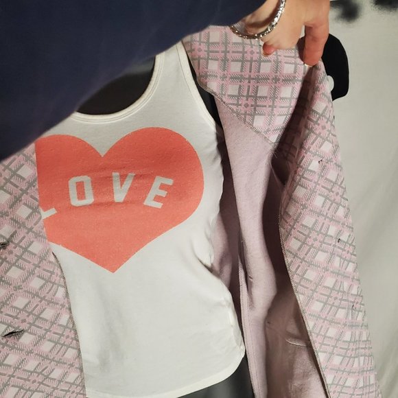 Vintage 70s Pink and Grey Plaid Poly Blazer by Country Set Sz Small - Picture 7 of 15